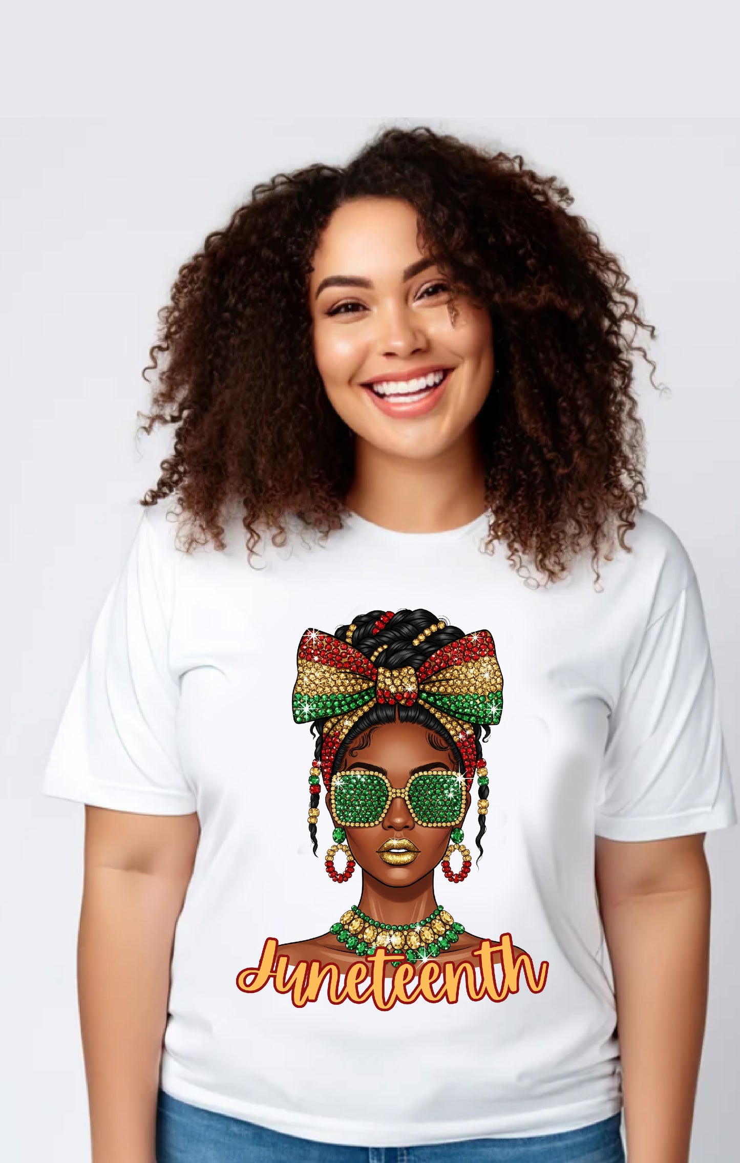 Juneteenth Shirt - Rhinestone Bow and Accessories